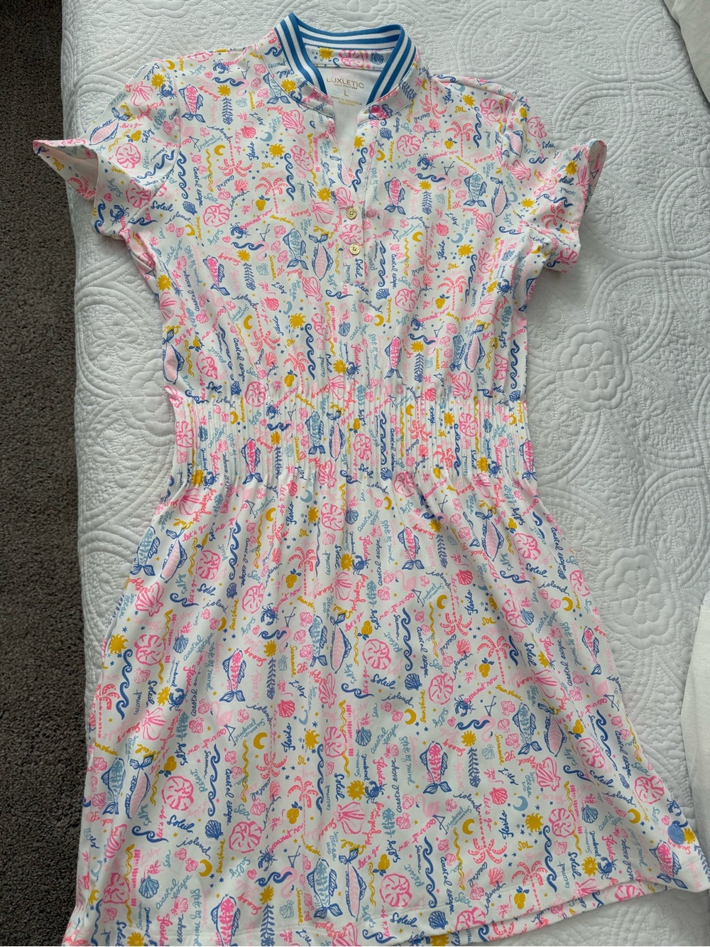 Lilly Pulitzer White Dress with Pink, Blue & Yellow Sea Print
